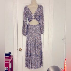 NWT Set - Jen's Pirate Booty Floral Two-Piece in Blue and Light Coral and Bronze